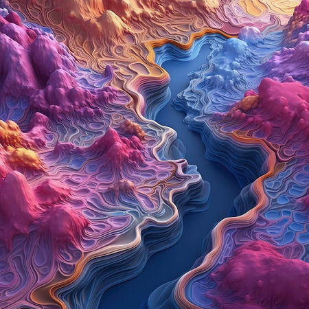 A Surreal Landscape of Flowing Hills and Valleys,abstract background,A River Flowing Through a Pink and Purple Canyonの素材