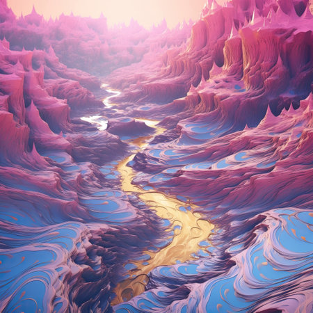 A Surreal Landscape of Flowing Hills and Valleys,abstract background,A River Flowing Through a Pink and Purple Canyonの素材