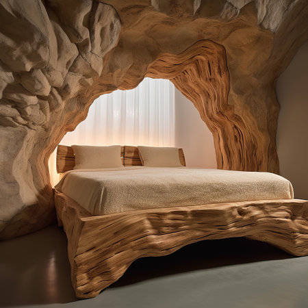 Cave Bedroom: A Serene Sleep in the Heart of the Earth,interior of the hotel,luxury hotel roomの素材