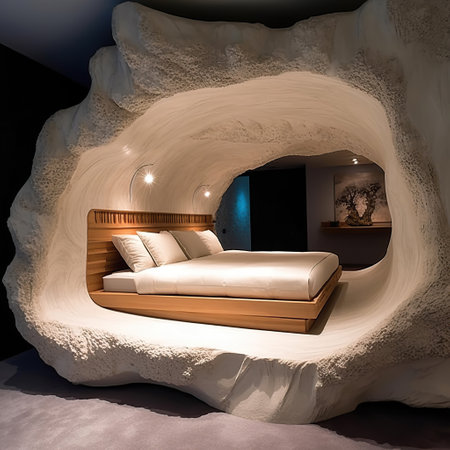 Cave Bedroom: A Serene Sleep in the Heart of the Earth,interior of the hotel,luxury hotel roomの素材