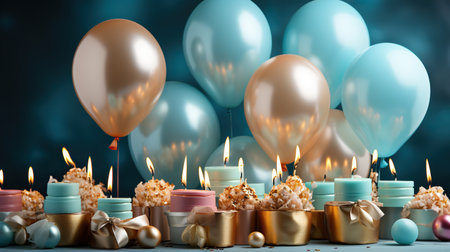 Celebratory Scene with Balloons, Gifts, and Candles,birthday party balloons,party backgroundの素材