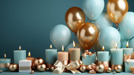 Celebratory Scene with Balloons, Gifts, and Candles,birthday party balloons,party backgroundの素材