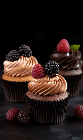 Decadent Delight: A Cupcake Adorned with Fresh Berries,cupcakes with berriesの素材