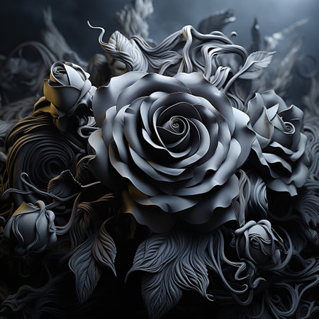 bouquet of roses,Dreamy Blooms: A Bouquet of Orange Roses Amidst Dark Swirlsの素材