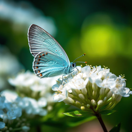 butterfly on a flower,Serene Beauty: A Blue Butterfly's Rest on a White Flower,white butterfly on a flowerの素材