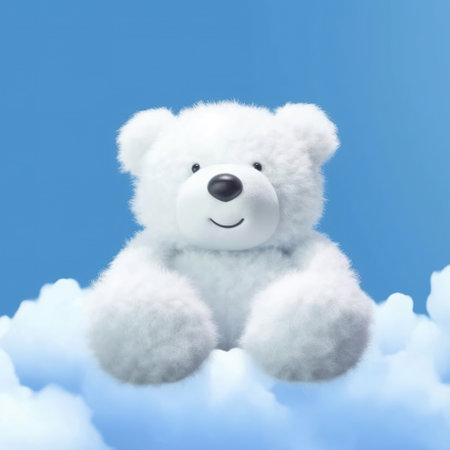 Joyful Teddy Bear Soaring in the Sky,white teddy bear,teddy bear in the sky,teddy bear in the cloudsの素材