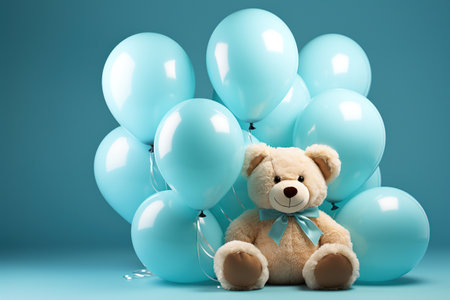 Teddy Bear's Blue Balloon Celebration,teddy bear with balloonsの素材