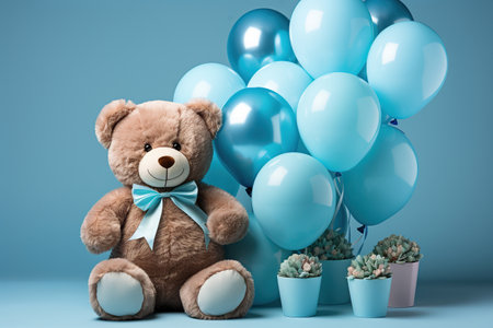 Teddy Bear's Blue Balloon Celebration,teddy bear with balloonsの素材