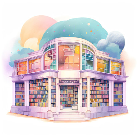 Whimsical Library in a Pink and Blue Paletteの素材