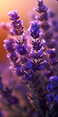 Twilight Serenity: A Lavender Field at Sunset,close up of lavender,close up of lavender flowersの素材