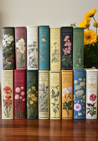still life with flowers and books,Vintage Books and Blooms: A Still Life Compositionの素材