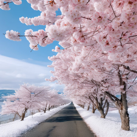 Winter's Blossom: Cherry Trees Defying the Snowtree in snowの素材