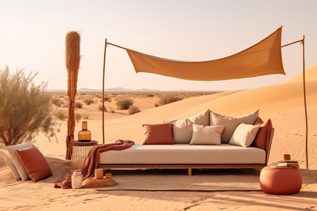 Luxurious Oasis in the Heart of the Desert,Designer Furniture Sofa Arrangement in the Desertの素材