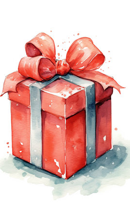 christmas gift box,Watercolor Elegance: A Gift Box with a Bow,gift box with ribbon and bowの素材