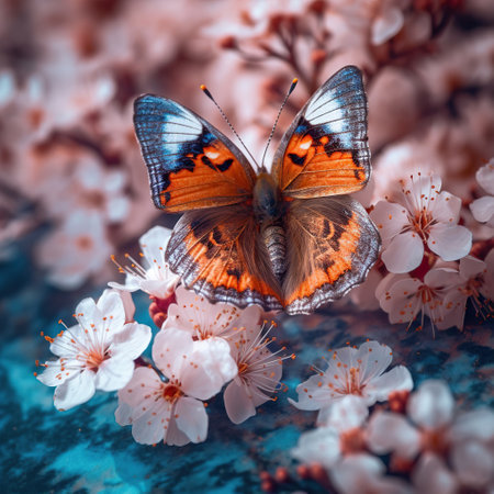 Nature's Delicate Dance: Butterfly on Blossoms,butterfly on flowerの素材