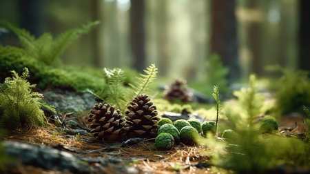 Forest's Hidden Treasures: Pine Cones Amidst the Greenery,pine cone in the forestの素材