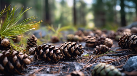 Forest's Hidden Treasures: Pine Cones Amidst the Greenery,pine cone in the forestの素材