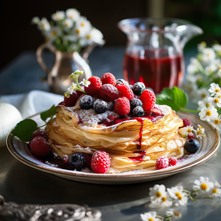 pie with berries,Decadent Pancake Stack with Berries and Syrupの素材
