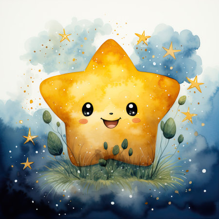 Whimsical Journey of a Starry-Eyed Creature,Cartoon Stars Illustration for Kidsの素材