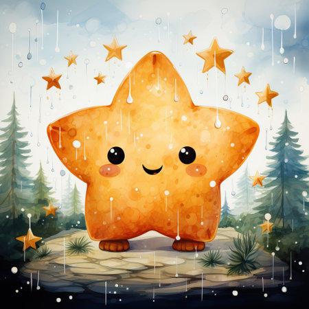 Whimsical Journey of a Starry-Eyed Creature,Cartoon Stars Illustration for Kidsの素材