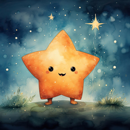 Whimsical Journey of a Starry-Eyed Creature,Cartoon Stars Illustration for Kidsの素材