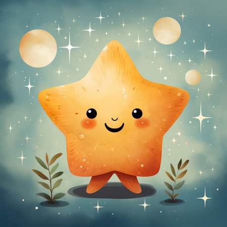 Whimsical Journey of a Starry-Eyed Creature,Cartoon Stars Illustration for Kidsの素材