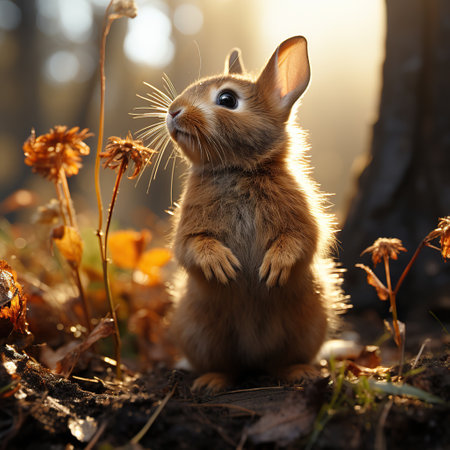 Adorable Mouse Basking in Autumn Sunlightの素材