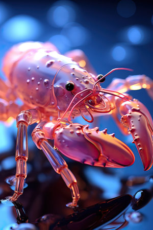 Underwater Majesty: A Close-Up Encounter with a Lobster,lobster on a blue backgroundの素材