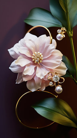 Exquisite Floral Elegance: A Close-Up of Diamond-Studded Enamel Earringsの素材
