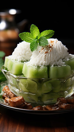 Refreshing Delight: A Bowl of Green Melon Dessertの素材