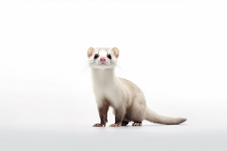 ferret on white background,Curious Explorer: A Ferret on Two Feetの素材