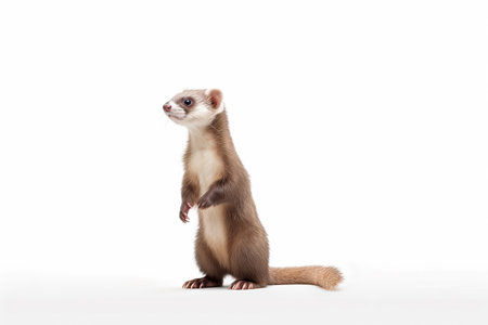 ferret on white background,Curious Explorer: A Ferret on Two Feetの素材
