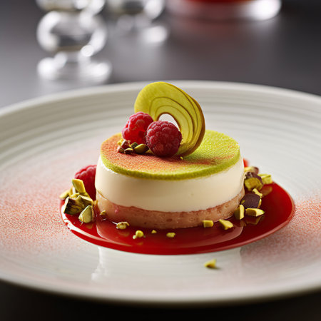 Elegance on a Plate: Raspberry and Pistachio Dessertの素材