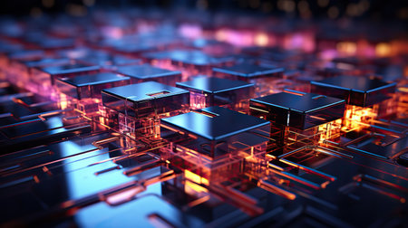 Glowing Grid: A Futuristic Dance of Cubes,electronic circuit board,abstract background,abstract background with glowing linesの素材