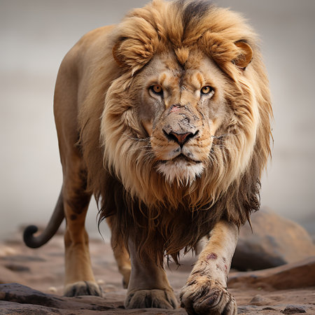 King of the Savanna: A Majestic Lion's Journey,portrait of a lion,portrait of a male lionの素材