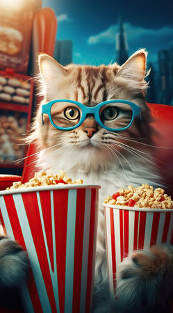 Feline Film Fanatic: A Cat Ready for Movie Nightの素材