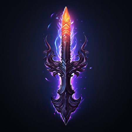 The Enchanted Blade: A Fantasy Sword Illuminated by Blue Lightningの素材