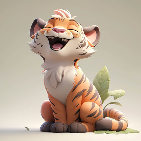 Joyful Jungle Jamboree: Happy Tiger Cub Illustration,3d rendered illustration of a tigerの素材