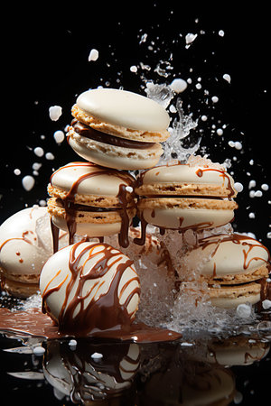 Sweet Splash: Dynamic Display of Macarons and Milkの素材