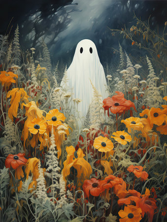 Ethereal Presence: A Ghost Amidst a Starlit Meadowの素材
