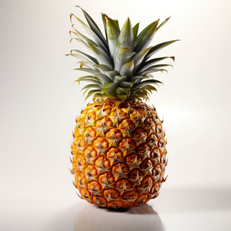 Tropical Delight: A Ripe Pineapple on a White Backgroundの素材