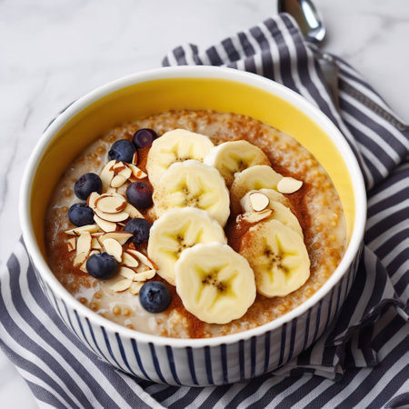 A Healthy Start: Chia Seed Pudding with Bananas and Blueberriesの素材