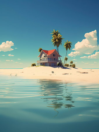 Secluded Serenity: A Tropical Island Home Amidst the Azure,beach with islandの素材