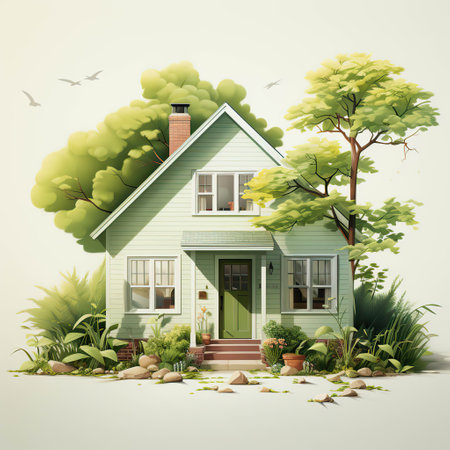 Enchanted Solitude: A Green Cottage Nestled in the Woodsの素材