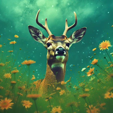 A Majestic Deer Amidst a Blooming Meadowの素材