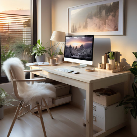 A Serene Workspace Surrounded by Natureの素材