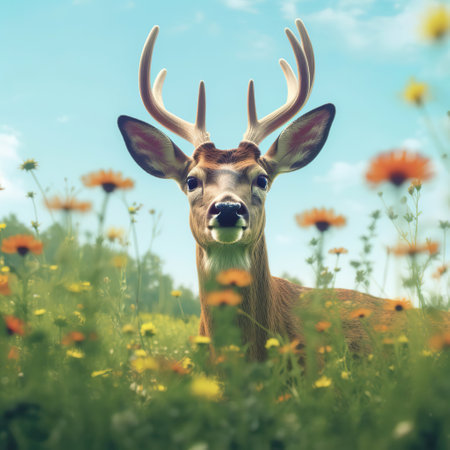 A Majestic Deer Amidst a Blooming Meadowの素材