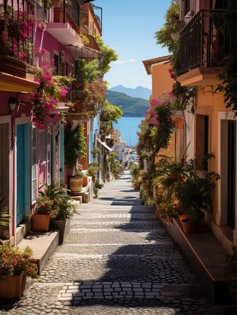 A Tranquil Afternoon in a Colorful Coastal Villageの素材