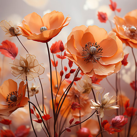 Blooming Elegance, poppy flowers in the morning, bouquet of flowersの素材