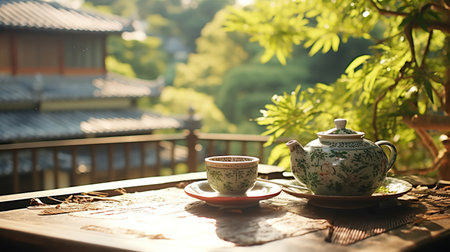 Morning Serenity: Tea Time Amidst Natureの素材
